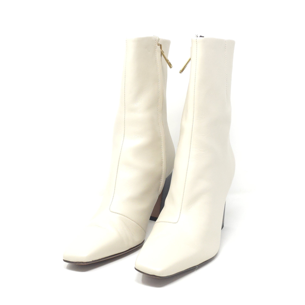 Franco Sarto Briar Snip Toe Heeled Ankle Boot Chalk White Leather 8 M